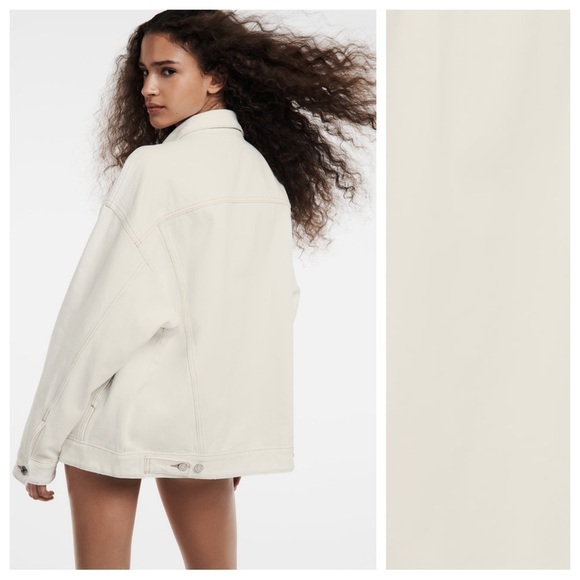 NWT. Zara Ecru Denim Oversized Collared Jacket. Size M-L. - Picture 5 of 11